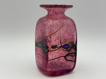 Vintage Robert Held Iridescent Cranberry Glass Small Mini Vase 3.5'