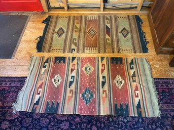 Vintage Aztec Pattern Southwestern Hand-Woven Area Rugs Lot Of 2