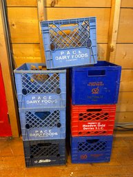 Lot Of 7 Vintage Plastic Milk Crates - Pace Dairy, Meadow Gold, Sinton & McDonald