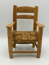 Miniature Wooden Wicker Made In Mexico Doll Chair, 8 X 4 X5