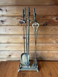 Vintage MCM Brass Fireplace Tall Tool Set