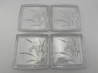 Vintage Hoya Crystal Cut Iris Stacking Dessert/sushi Plates Set Of 4
