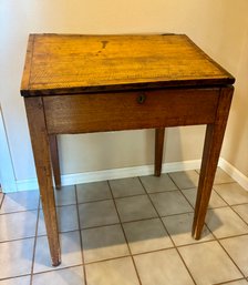 Antique Solid Oak Primitive Slant Top School Desk, 27 X 24.5 X 34.5'