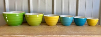 Set Of 7 Colorful Crate & Barrel Parker Ribbed Beehive Nesting Mixing Bowl