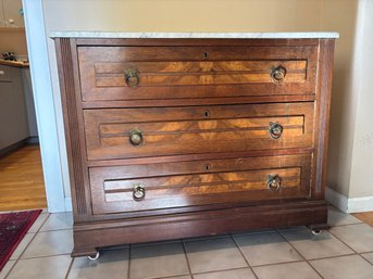 Antique Walnut French Louis XVI Style Marble Topped Dresser 39'