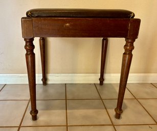 Vintage Singer Vanity Wood And Leather Small Bench