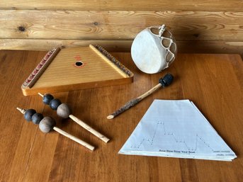 Lot Of Music Instruments - Nepenenoyka Wooden Music Maker, Leather Wood Drum & Maracas