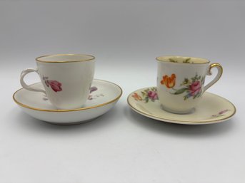 Pair Of Antique German Dresden Royal Berlin KPM Floral And Gold Teacup And Saucer Set
