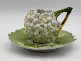 Antique German Possibly Dresden Demitasse Teacup And Saucer Snowball Blossom Design