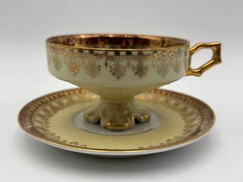 Antique Demitasse Teacup And Saucer German Marked Aull Vien Painting Inside Signed F. Boucher