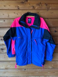 Vintage Women's Medium Columbia Blue & Pink Colorblock Rain Wind Jacket