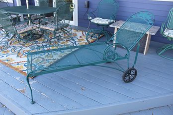 Meadowcraft Green Wrought Iron Metal Patio Chaise Lounge Layback Chair With Cushion