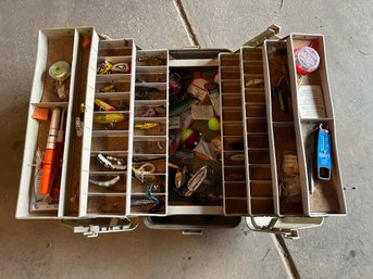 Huge Lot Of Fishing Gear, Lures, Flies In Plano 8700 Tackle Box