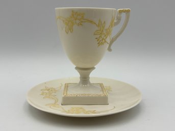 Antique American Urn Shaped Lenox Belleek Demitasse Teacup And Saucer With Square Base Graceful Cup
