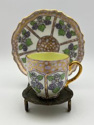 Antique Royal Austrian Demitasse Teacup And Saucer Marked 1907 Lavender & Green With Stand