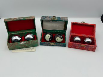 Lot Of 3 Sets Of Vintage Chinese Therapy Balls In Boxes