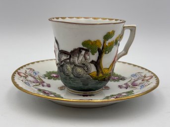 Antique Rare Italian Demitasse Teacup & Saucer Capodimonte Underglazed Blue Crown