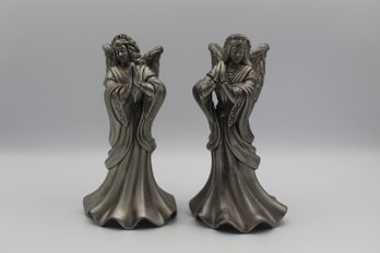 Pewter Praying Angels Candle Holder Set