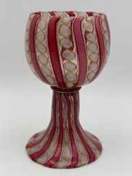 Vintage Murano Glass Salviati Zanfirico Goblet With Ribbons, Red, & Gold. 4'