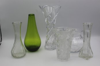 Lot Of Glass Vases & Crystal Waterford Marquis Swirl Trillium Flower Vase