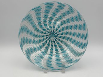 Vintage Blue & White Murano Glass Plate 7'