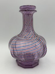 Vintage Murano Glass Venitian Latticino Filigrana Pink, White, & Blue, Glass Decanter 6.75'