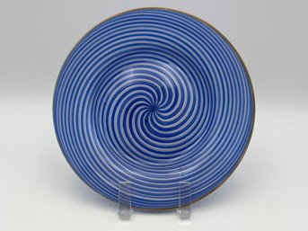 Vintage Murano Glass Plate Venetian Filigrana Latticino 6' Blue & White W/ Gold Rim