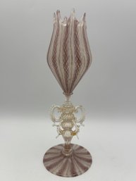 Antique Murano Venitian Zanfirico Latticino Pink White Gold Chalice Or Vase 9.5'