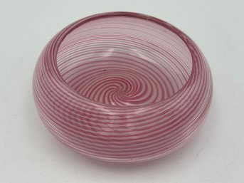 Vintage Murano Glass Venetian Latticino Filigrana Pink & White Small Dish Bowl 3.5'
