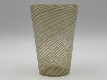 Vintage 3.25' Gold And White Latticino Venetian Tumbler