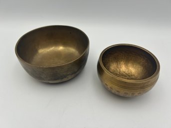 Pair Of Small Vintage Tibetan Brass Singing Bowls