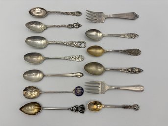 Lot Of 13 Antique Serling Silver Miniature Spoons & Forks