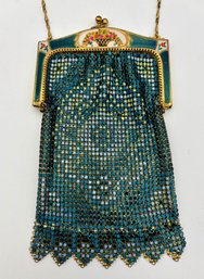 Antique Art Deco 1920's Blue Mandalian Enamel Mesh Purse With Jeweled Frame 6 X 3.75