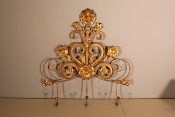 Gold Metal Italian Renaissance Wall Decor Hanger With 3 Hooks