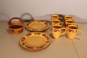 Lot Of Harvest Fall Leaf Dishes & Mugs Autumn Thanksgiving