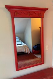Vintage Stanley Furniture Ole Collection Coral Pink Red Mirror With Floral Design 31 X 45