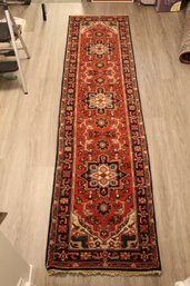 Vintage Heriz Serapi Indo Persian Runner Wood Area Rug - 10ft X 30 Inches