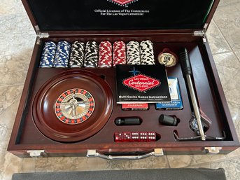 Brand New Portable Casino Set With Roulette, Poker, Blackjack, Craps In Wooden Case
