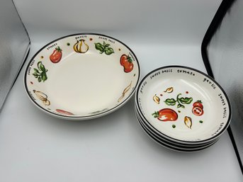 Pottery Barn Vintage Pasta Bowls - 1 Large Serving Bowls & 4 Dinner Bowls