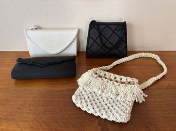Lot Of 4 Vintage Women's Clutches & Small Crossbody Purses  Hand Beaded & Macrame