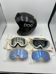 POC Skull Comp Ski Racing Helmet Black - XL With 2 Pairs Of Goggles  Lens