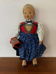 Vintage Wooden Austrian Or Bavarian Doll With Accordion 13'