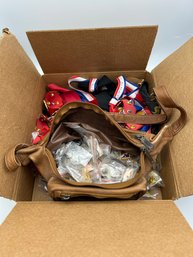 Large Lot Of Ski Medals And Hundreds Of Metal Ski Colorado Pins, Leather Fanny Pack