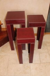 Red/Maroon Manufactured Leather Ostrich Skin Nesting Tables