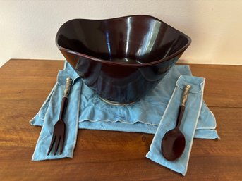 Vintage Cartier Mahogany & Sterling Silver Salad Bowl In Box W/ Receipt