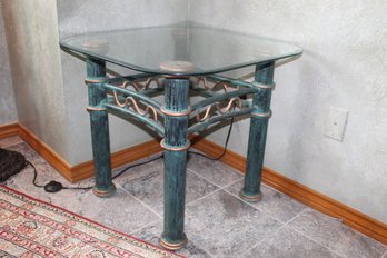 Wrought Iron And Glass Top Side Table