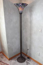 Tiffany Style Top Torchiere Metal Floor Lamp