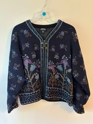 Vintage Icelandic Design Wool Knit Sweater Dark Blue Size Medium