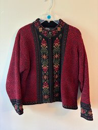 Vintage Icelandic Design Wool Knit Sweater Red Floral Size Medium