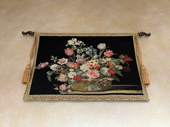 Beautiful 3 X 4 French Floral Tapestry Home Decor With Ornate Metal Hanging Rod